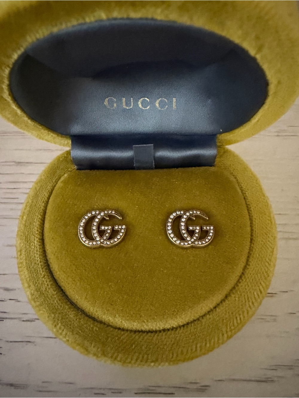Gucci Gold Crystal Double G Stud Earrings